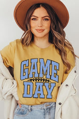 US3001-E3130 Blue Gingham Game Day Graphic Tee $12.5