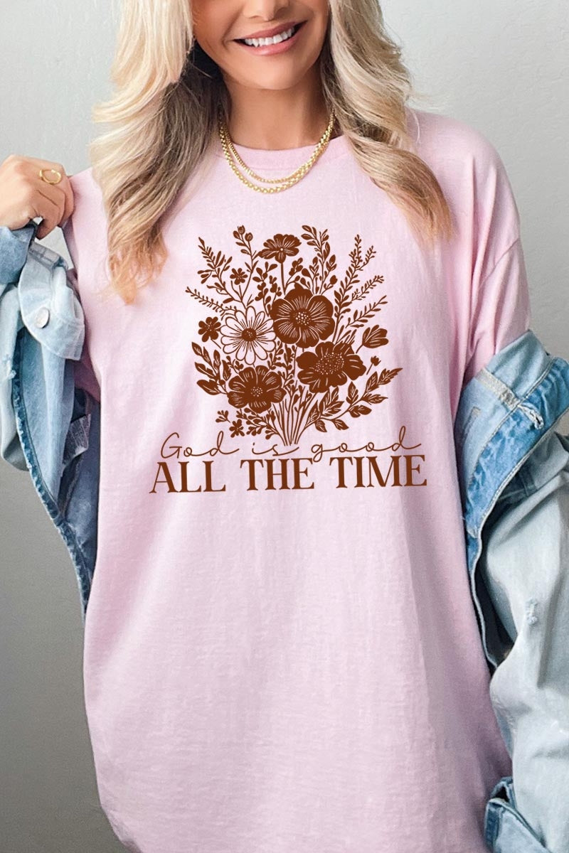 5000-E3116 God Is Good Floral Graphic Heavy Cotton Tee $9