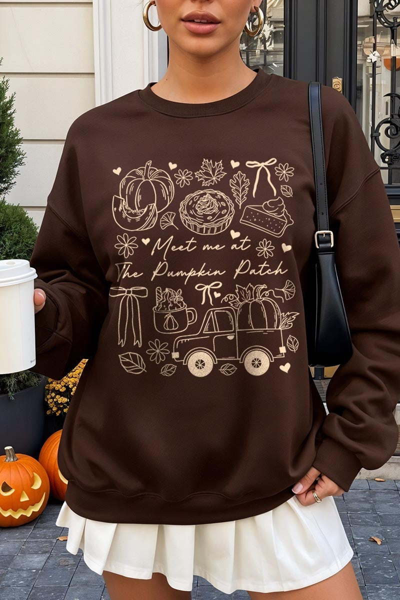 UL180P-E3163 Pumpkin Patch Doodle Graphic Plus Sweatshirt $25