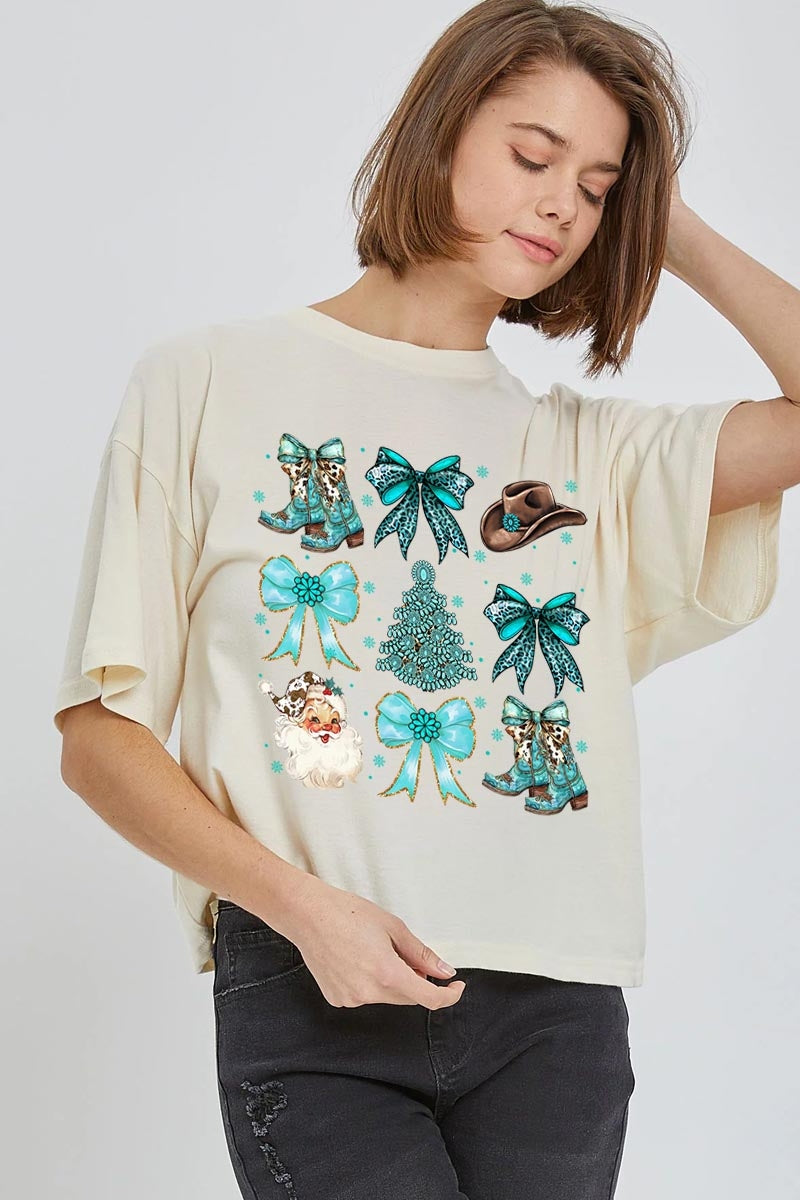 CTS-E3180 Western Christmas Graphic Relaxed Crop Top $11