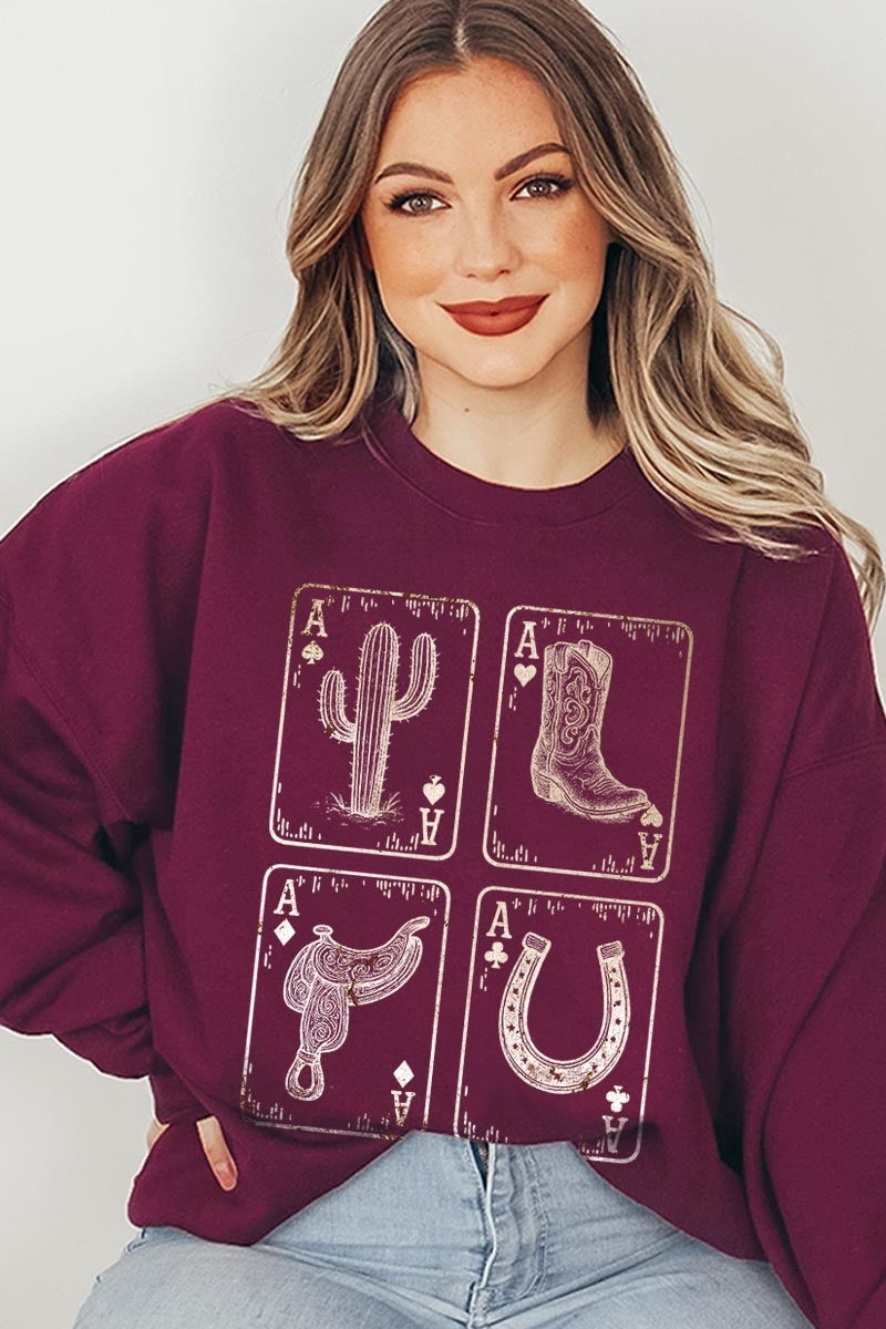 UL180-E3094 Western Cowgirl Card Graphic Sweatshirt $20
