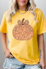 5000-E3135 Floral Fall Pumpkin Graphic Heavy Cotton Tee $9