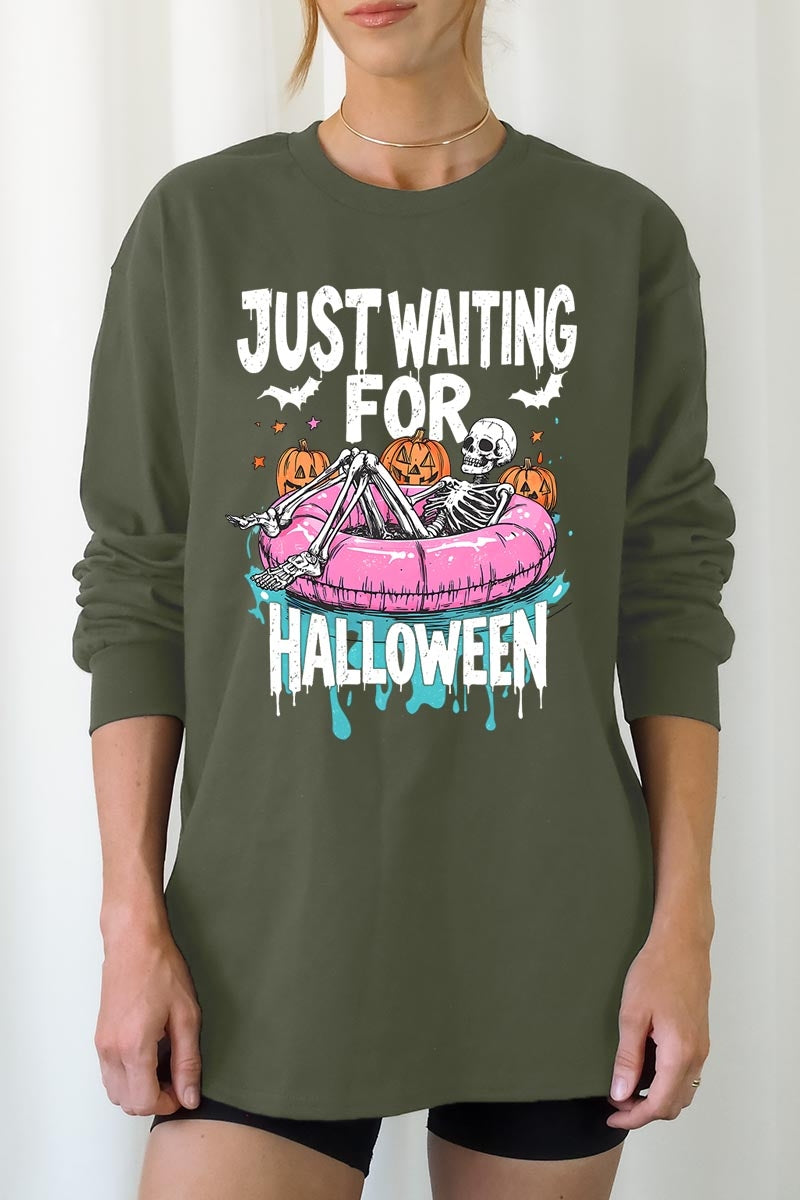 UL240P-E3138 Just Waiting For Halloween Plus Long Sleeve Tee $17