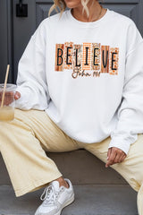 UL180-E3167 Believe Fall Christian Graphic Sweatshirt $20