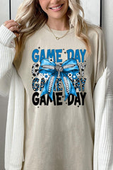 5000-E3089 Blue Silver Football Game Day Bow Heavy Cotton Tee $9