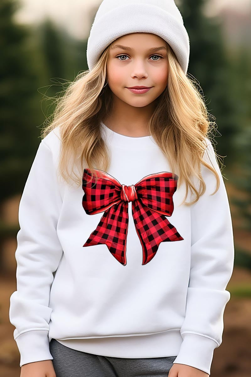 UL180B-E3198Z Red Buffalo Plaid Bow Kids Graphic Sweatshirt $20