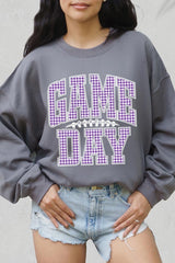 UL180-E3127 Purple Gingham Game Day Graphic Sweatshirt $20