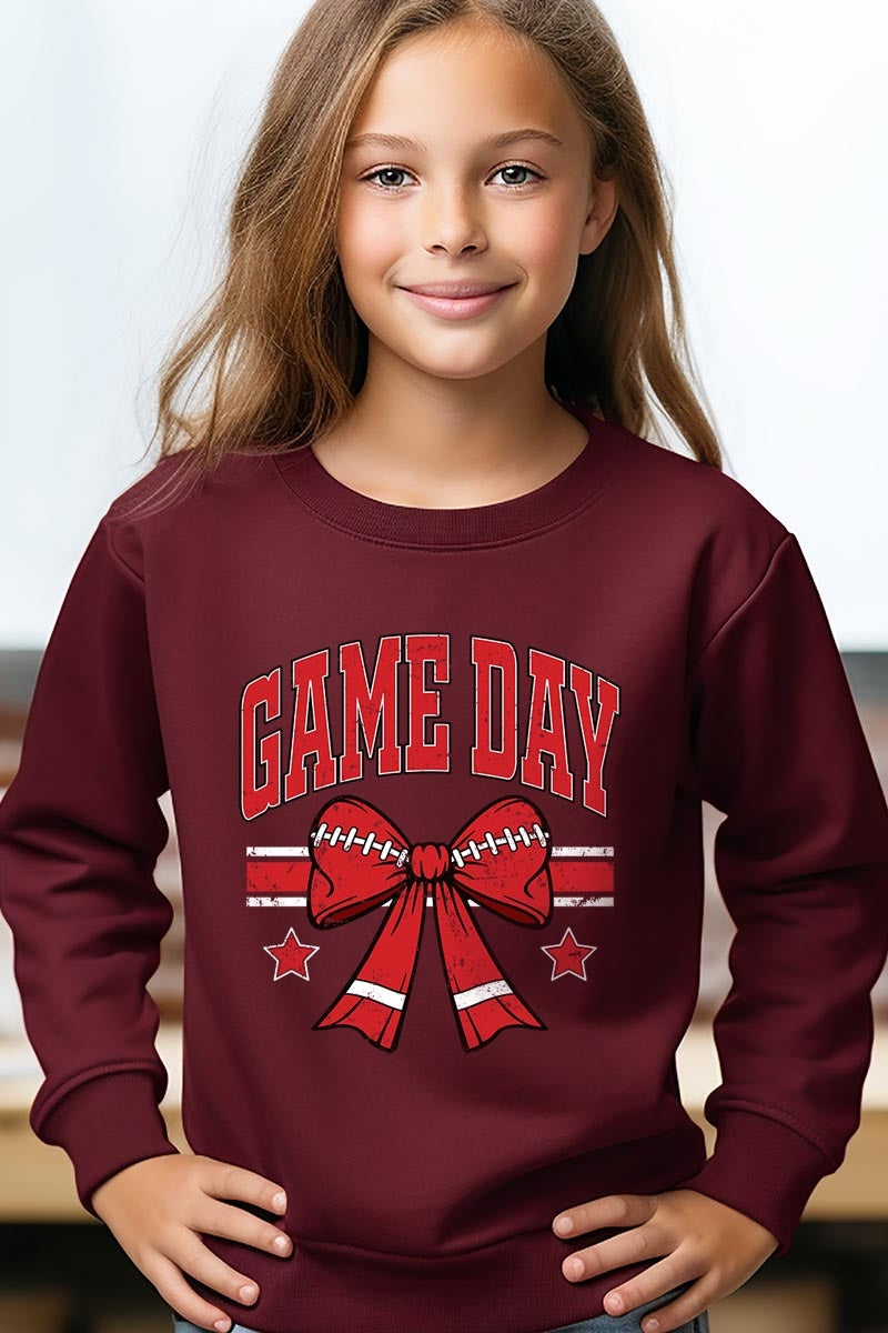 UL180B-E3062Z Red Game Day Football Bow Kids Graphic Sweatshirt $20