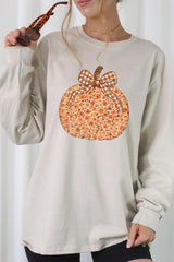 UL240-E3135 Floral Fall Pumpkin Graphic Long Sleeve Tee $13.75
