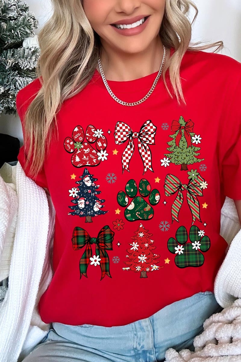 US3001P-E3195 Christmas Bow Paw Graphic Plus Tee $16