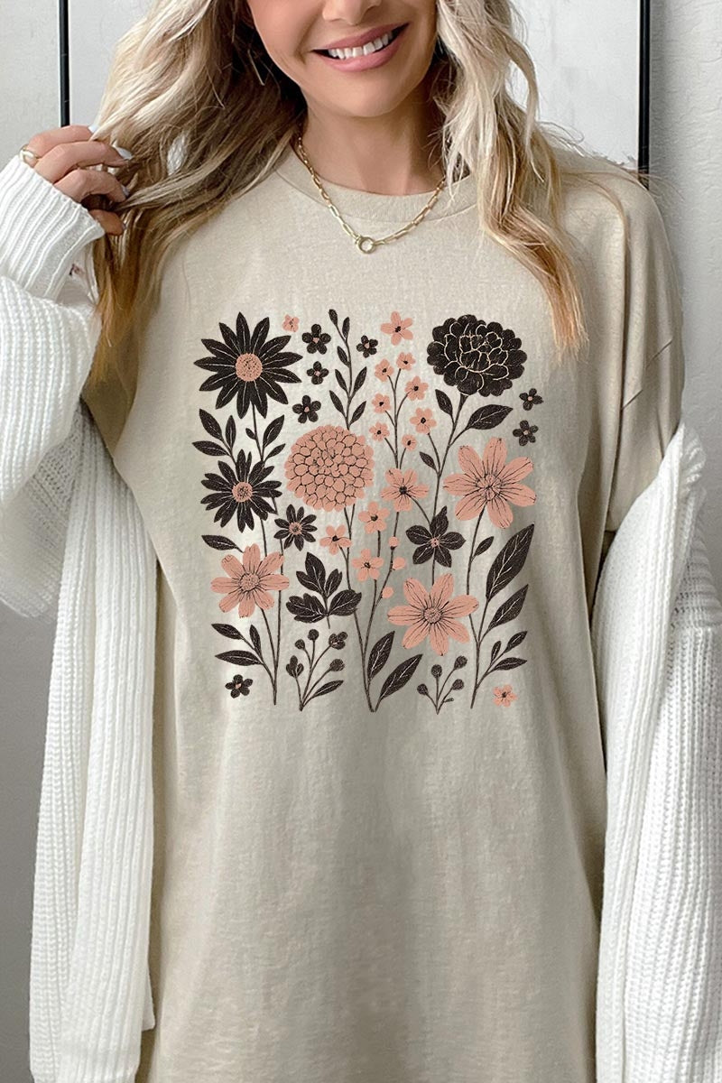 5000-E3178 Fall Floral Garden Graphic Heavy Cotton Tee $9
