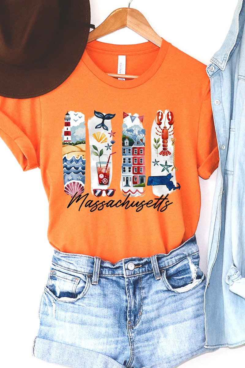 US3001-E3061MA Massachusetts State Brushstroke Graphic Tee $12.5
