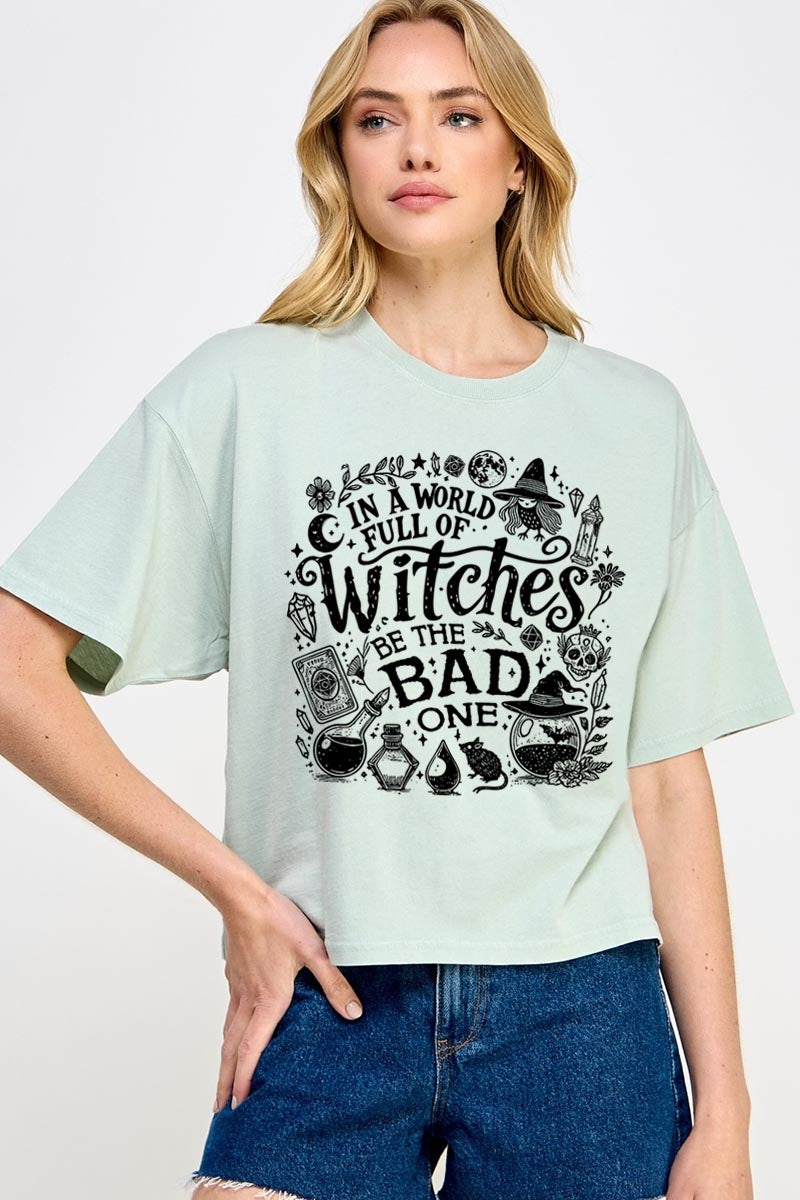 CTS-E3139 In a World of Witches Graphic Relaxed Crop Top $11