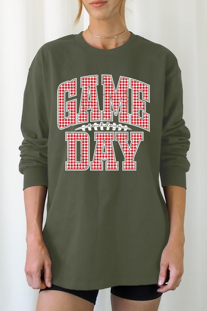 UL240P-E3126 Red Gingham Game Day Graphic Plus Long Sleeve Tee $17