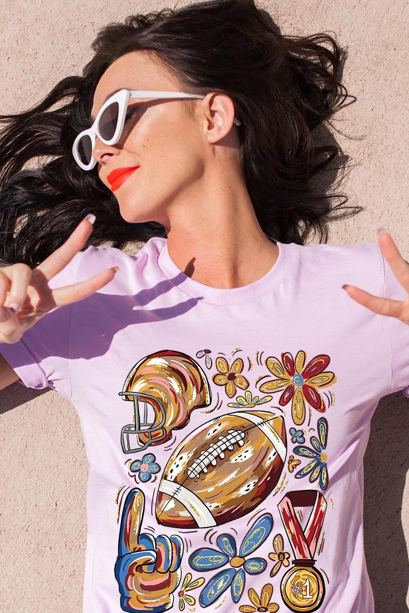 US3001-E3072 Retro Floral Football Graphic Tee $12.5