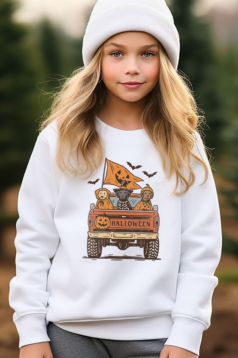 UL180B-E3150Z Halloween Truck Dogs Kids Graphic Sweatshirt $20