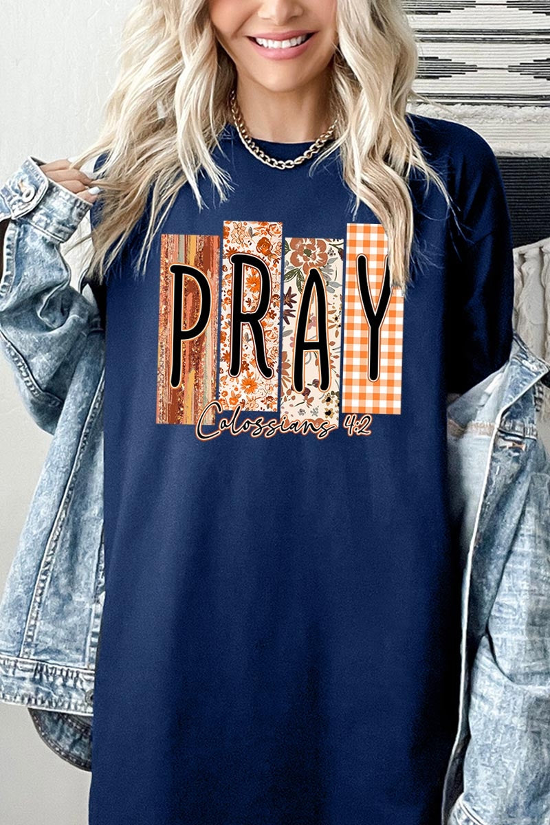 5000P-E3166 Pray Fall Christian Graphic Plus Heavy Cotton Tee $12.75