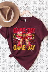 US3001-E3091 Red Yellow Football Game Day Bow Graphic Tee $12.5