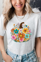 US3001-E3118 Floral Pumpkin Graphic Tee $12.5