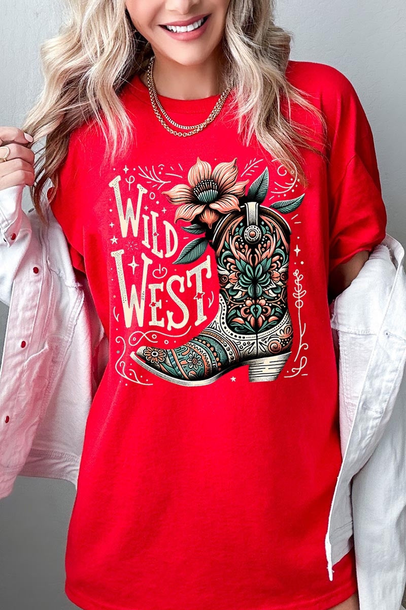 5000-E3100 Wild West Cowgirl Boot Graphic Heavy Cotton Tee $9