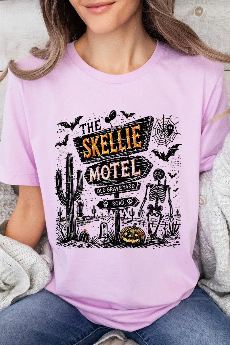 US3001-E3108 Skellie Motel Halloween Graphic Tee $12.5