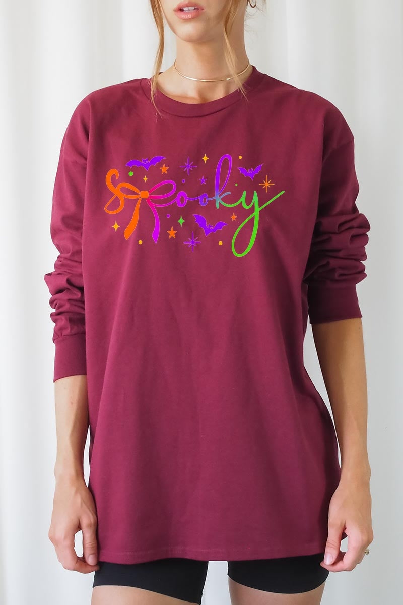 UL240-E3109 Spooky Halloween Graphic Long Sleeve Tee $13.75