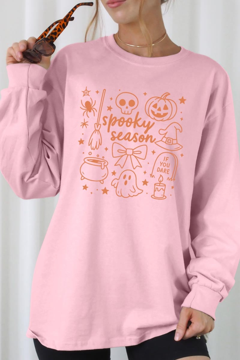 UL240P-E3141 Halloween Doodle Graphic Plus Long Sleeve Tee $17