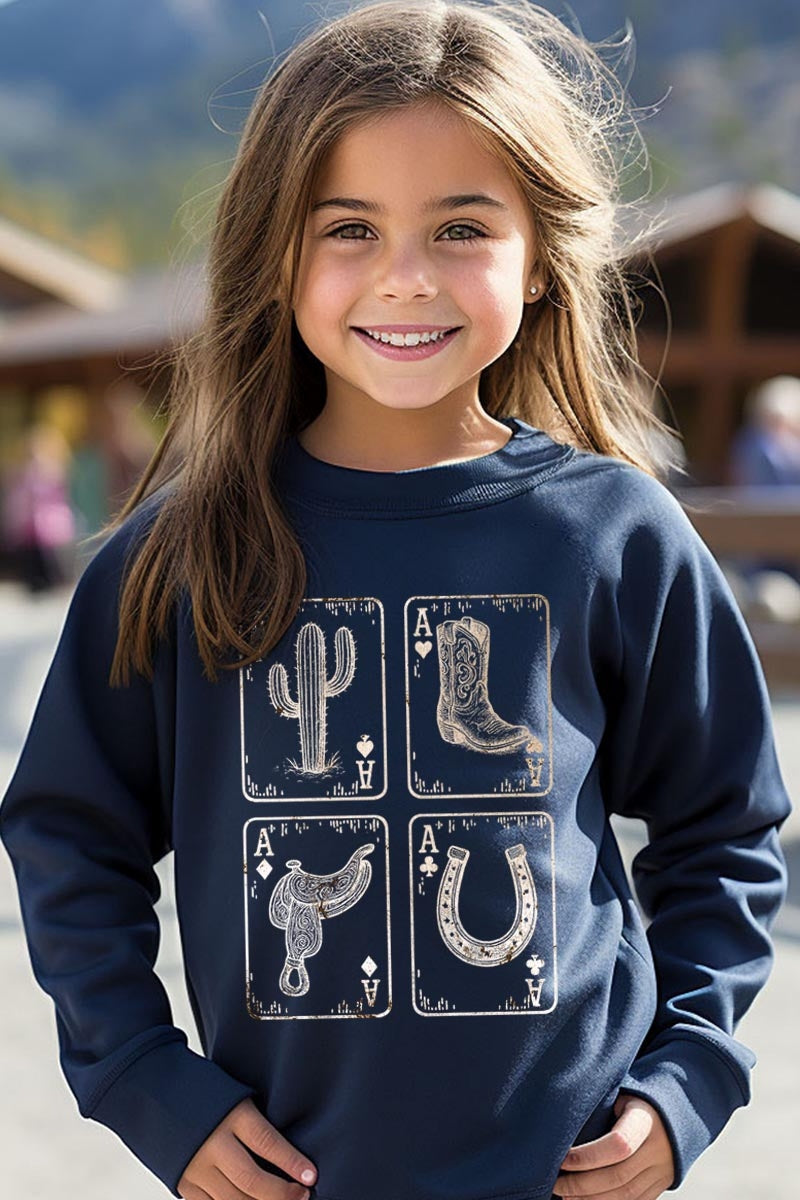 UL180B-E3094Z Western Cowgirl Card Kids Graphic Sweatshirt $20