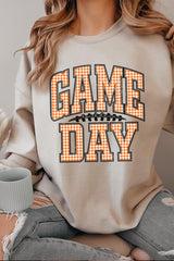 UL180P-E3129 Orange Gingham Game Day Graphic Plus Sweatshirt $25