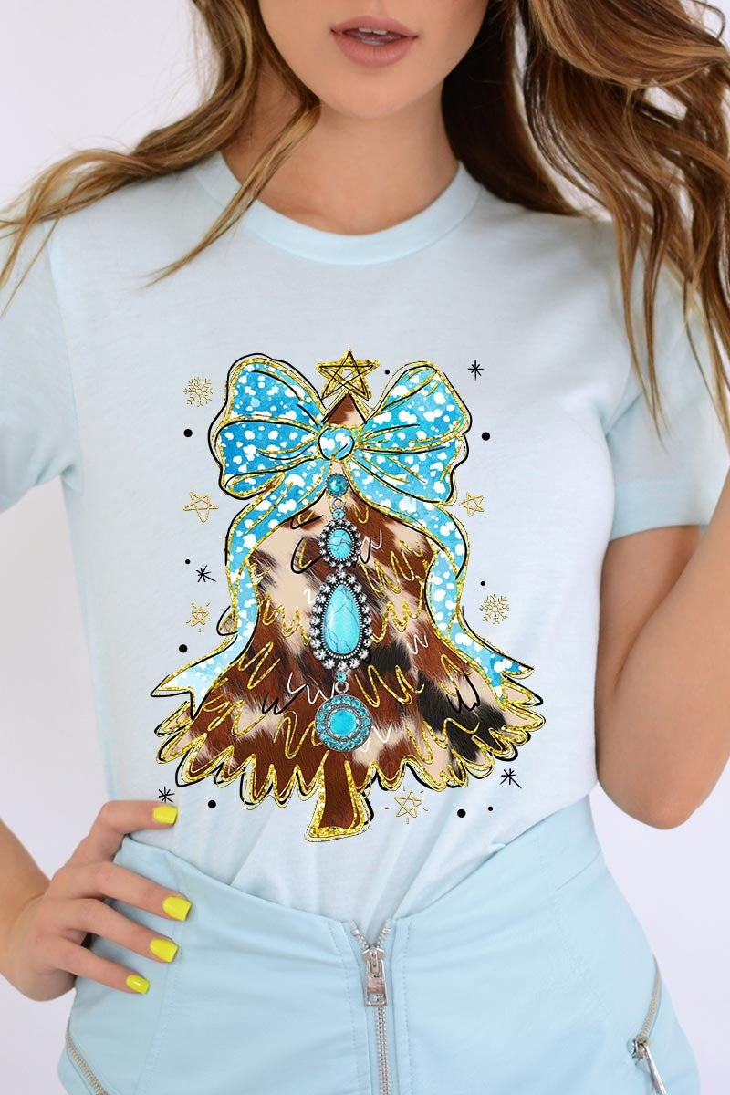 US3001P-E3184 Turquoise Christmas Tree Graphic Plus Tee $16