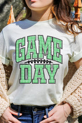 US3001P-E3128 Green Gingham Game Day Graphic Plus Tee $16