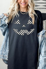 5000-E3149 Checker Pumpkin Face Graphic Heavy Cotton Tee $9