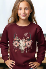UL180B-E3113Z Western Skull Floral Kids Graphic Sweatshirt $20