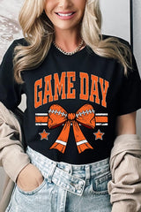 US3001P-E3064 Orange Game Day Football Bow Graphic Plus Tee $16