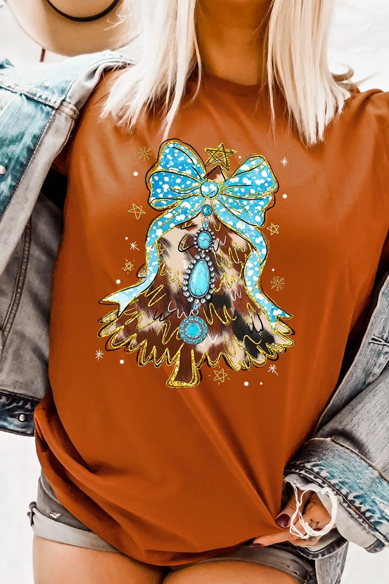 US3001P-E3184 Turquoise Christmas Tree Graphic Plus Tee $16