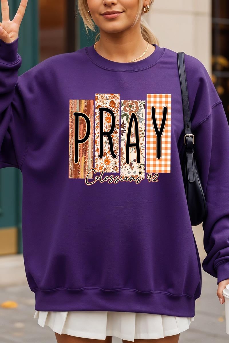 UL180P-E3166 Pray Fall Christian Graphic Plus Sweatshirt $25
