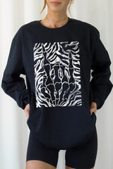 UL240P-E3177 Skeleton Hands Zebra Graphic Plus Long Sleeve Tee $17
