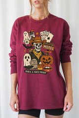 UL240-E3107 Spooky Western Skeleton Graphic Long Sleeve Tee $13.75