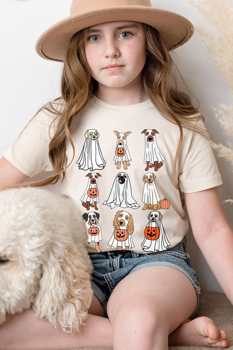 US3001Y-E3106Z Halloween Ghost Dog Kids Graphic Tee $11