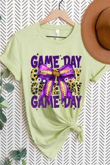 US3001P-E3092 Purple Yellow Football Game Day Bow Plus Tee $16