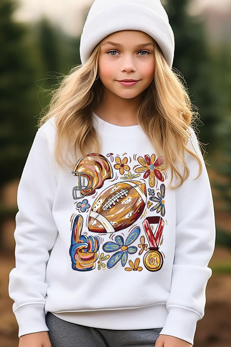 UL180B-E3072Z Retro Floral Football Kids Graphic Sweatshirt $20
