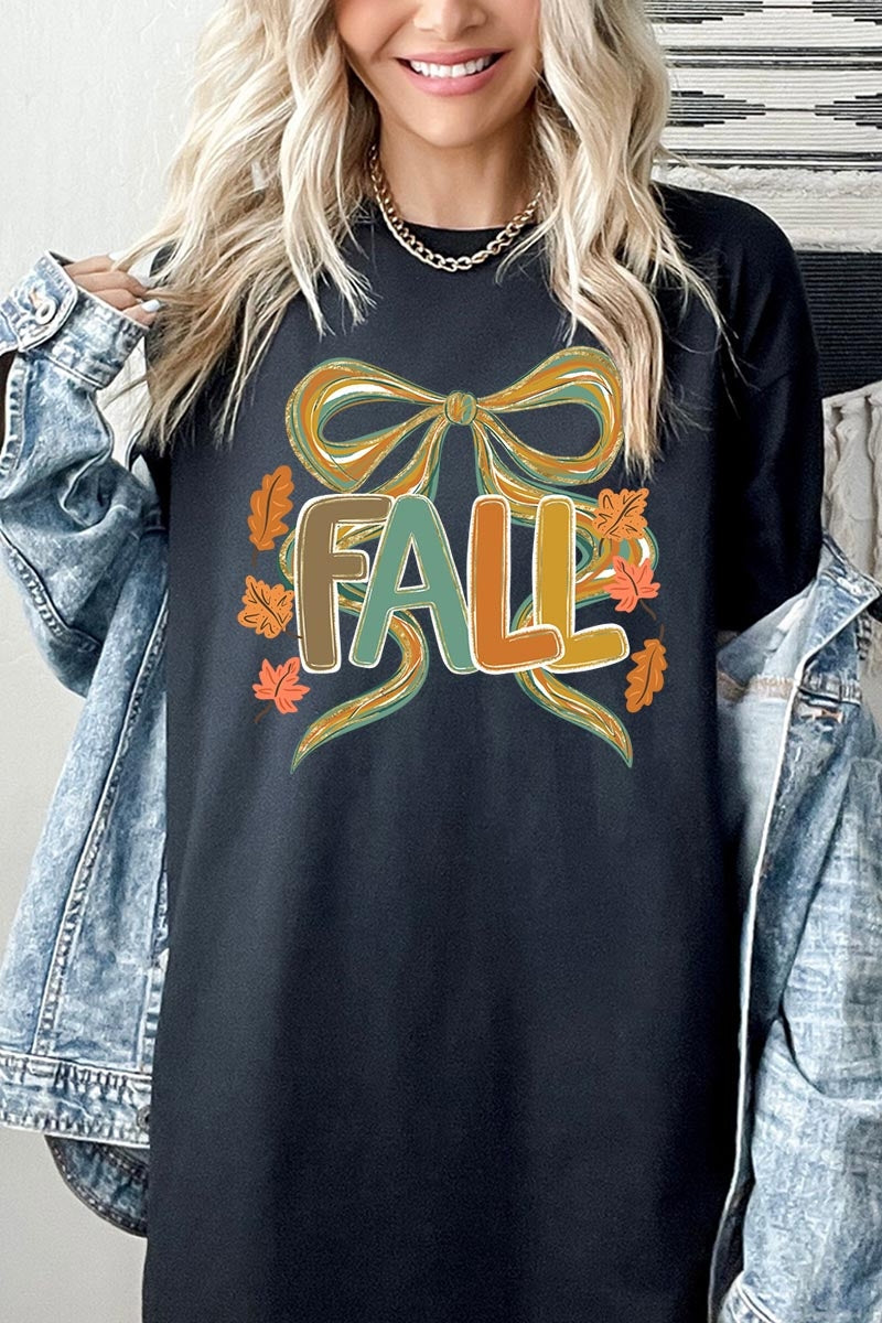 5000-E3121 Fall Brushstroke Bow Graphic Heavy Cotton Tee $9