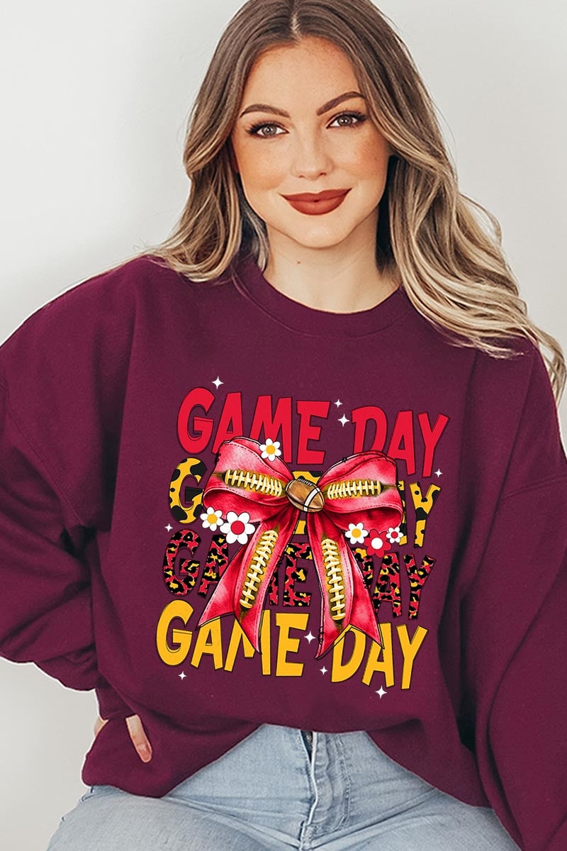 UL180P-E3091 Red Yellow Football Game Day Bow Plus Sweatshirt $25