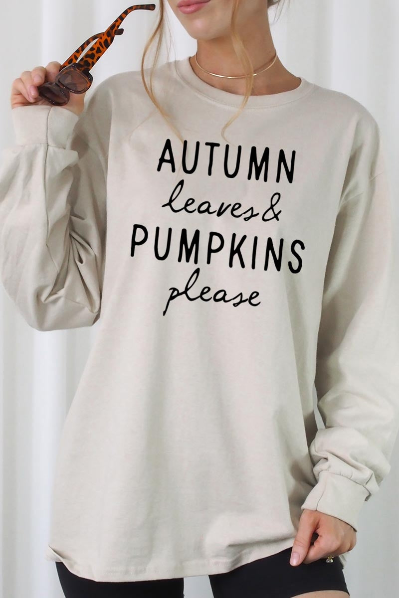 UL240P-E3158 Autumn Leaves Pumpkins Graphic Plus Long Sleeve Tee $17