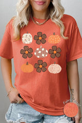 5000-E3117 Pumpkins & Flowers Fall Graphic Heavy Cotton Tee $9