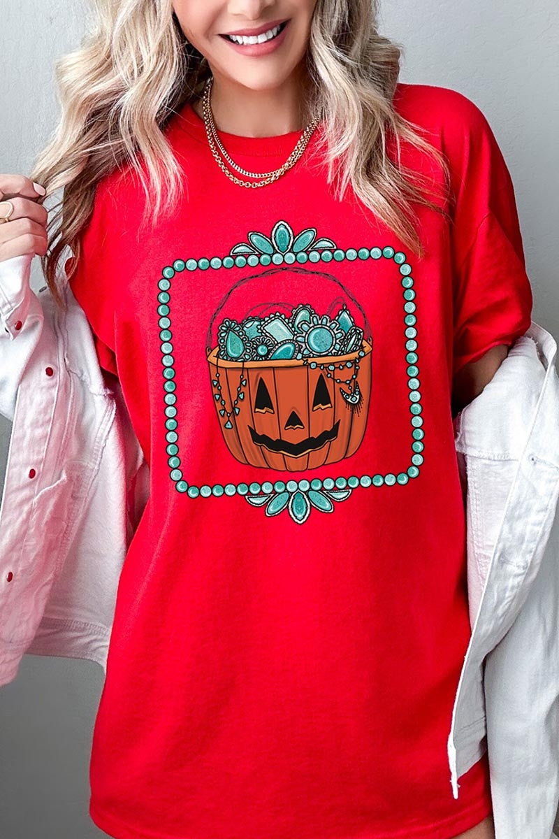 5000P-E3140 Halloween turquoise pumpkin Plus Heavy Cotton Tee $12.75