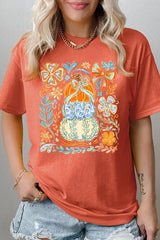 5000-E3153 Floral Pumpkin Stack Graphic Heavy Cotton Tee $9