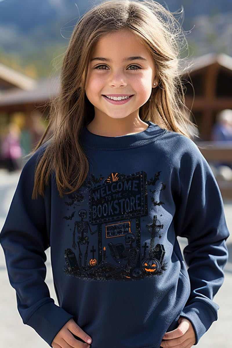 UL180B-E3122Z Bookstore Halloween Kids Graphic Sweatshirt $20
