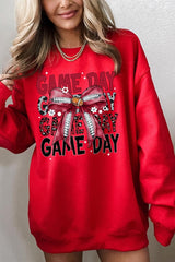 UL180-E3093 Red Silver Football Game Day Bow Sweatshirt $20