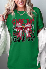 5000P-E3093 Red Silver Football Bow Plus Heavy Cotton Tee $12.75
